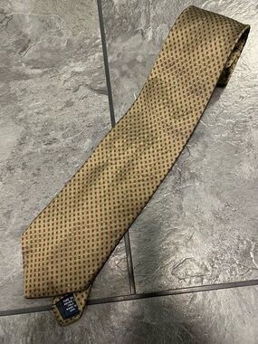 Brooks Brothers Gold Tie with Red Micro-Check Pattern